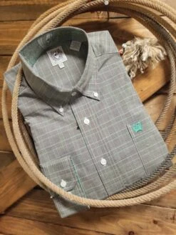 Cinch Men's Classic Fit Seafoam/Brown Fine Plaid Western Shirt