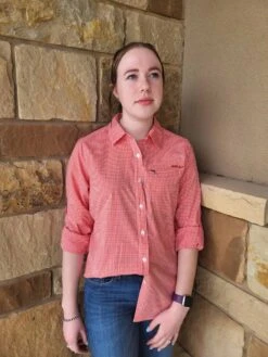 Ariat VentTek Stretch Button Up Orange/White Check