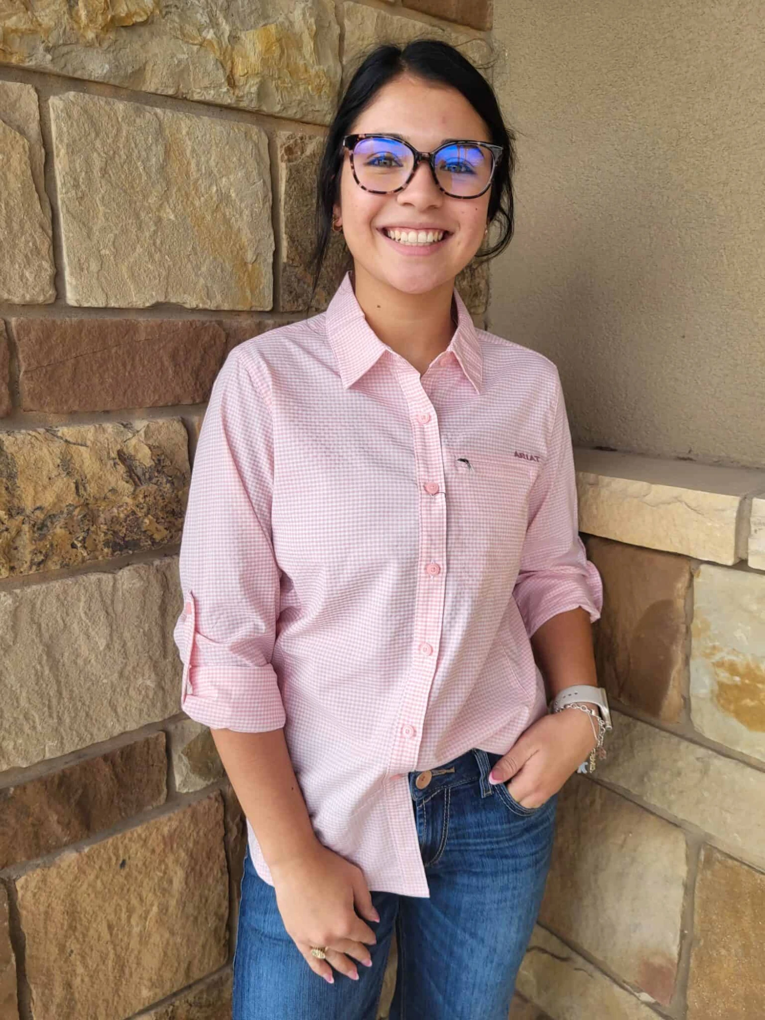 Ariat VentTEK Stretch Button Up Coral Blush/White Check 1 Ariat VentTEK Stretch Button Up Coral Blush/White Check