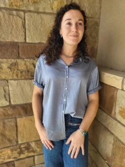 Dylan Denim Blue Satin Button Up