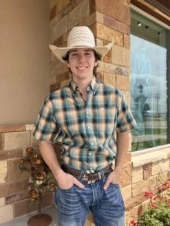 Cinch Classic Fit Tan/Teal Short Sleeve