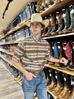 Ariat Men's VentTEK Outbound Classic Fit Shirt - Oxford Tan Southwest Print