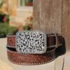Girl's Floral Tooled Belt With Silver Studs
