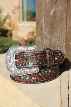 Girl's Turquoise Inlay Tooled Belt
