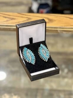 Large Turquoise Petit Point Cluster Post Earrings