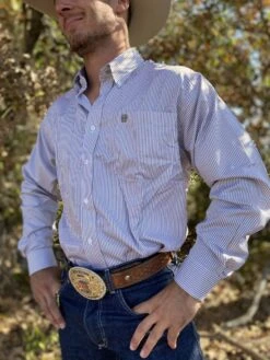 Cinch Men's Tencel Khaki Pin Stripe Button Down