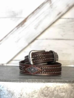Boy's Basketweave Stamped Belt With Conchos