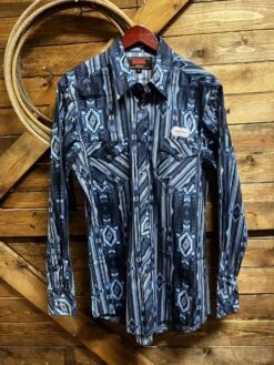 Rock &amp; Roll Men's Modern Fit Blue Aztec Snap