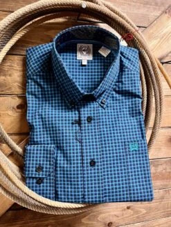 Cinch Men's Classic Fit Blue/Turquoise Plaid Button Down