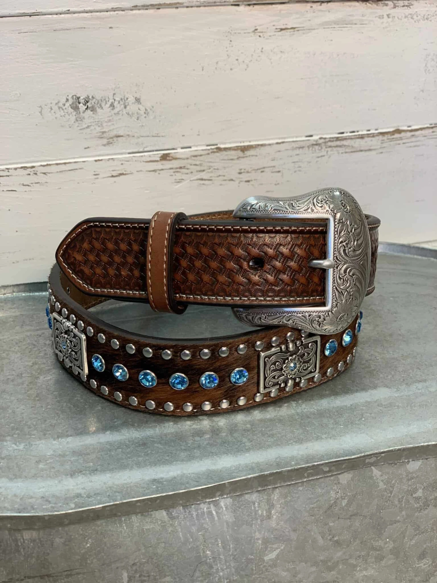 Hair-On Cowhide And Rhinestone Western Belt 1 Hair-On Cowhide And Rhinestone Western Belt