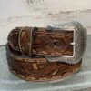 Chocolate Inlay Belt With Tan Whipstitch