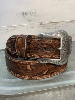 Chocolate Inlay Belt With Tan Whipstitch