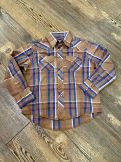 Wrangler Boy's Brown Longsleeve Plaid Snap