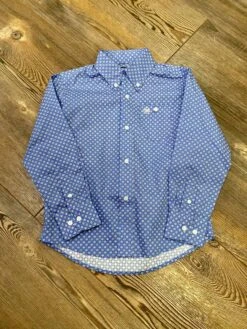 Wrangler Boy's Classic Long Sleeve Button-Down Blue Crossing Print Shirt