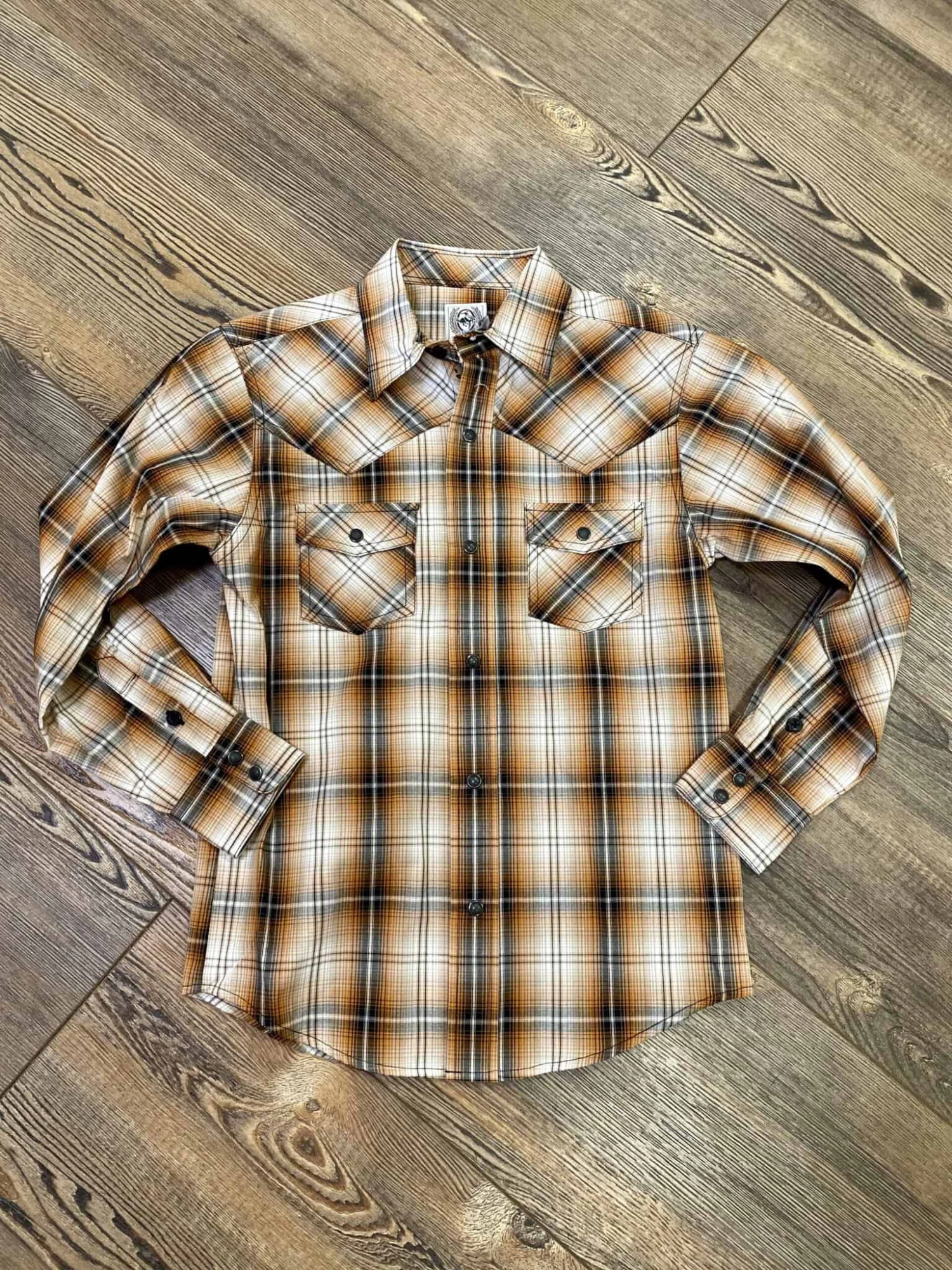 Cinch Boy's Copper/Black Plaid Pearl Snap 1 Cinch Boy's Copper/Black Plaid Pearl Snap