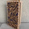 Royal Blue Inlaid Saddle Tan Tooled Rodeo Wallet