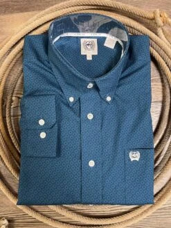 Cinch Men's Teal Geometric Print Button Up
