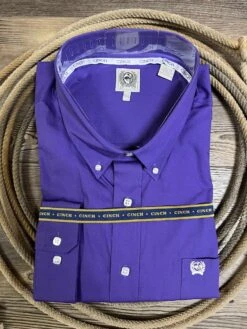 Cinch Men's Solid Purple Long-Sleeve Button Down