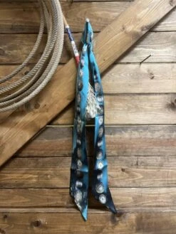 Fringe Scarves Turquoise Concho Print Silk Twilly