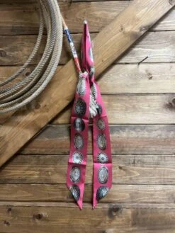 Fringe Scarves Pink Concho Print Silk Twilly