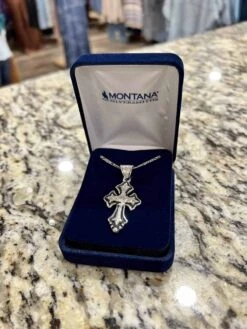 Montana Silversmith Flower On Silver And Black Cross Fleury