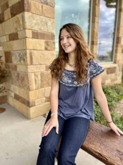 Panhandle Slim Navy Embroidered Top