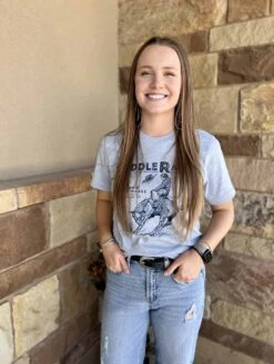 Saddle Rags Tee Heather Blue Cowboy Scene