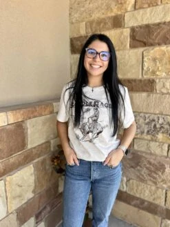 Saddle Rags Tee Cowboy Scene Heather Natural