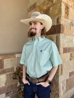 Cinch Men's Classic Short Sleeve Green Daisy