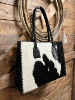 Juan Antonio Black/White Cowhide Shoulder Tote