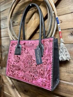 Juan Antonio Pink Tooled Short Shoulder Tote