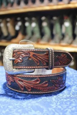 Men's Negative Space Floral Tooled Belt