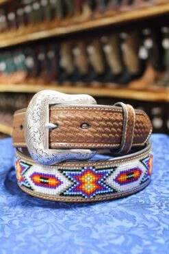 Men's White Beaded Belt