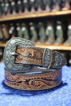 Men's Floral Tooled Belt